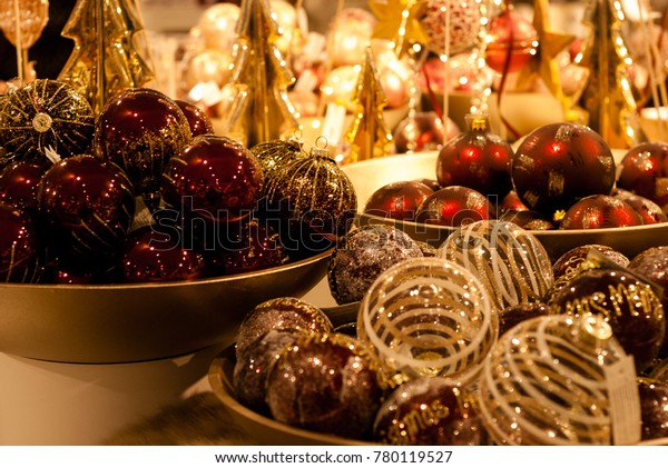 Christmas Decoration Ball Red Transparent Gold Stock Photo Edit