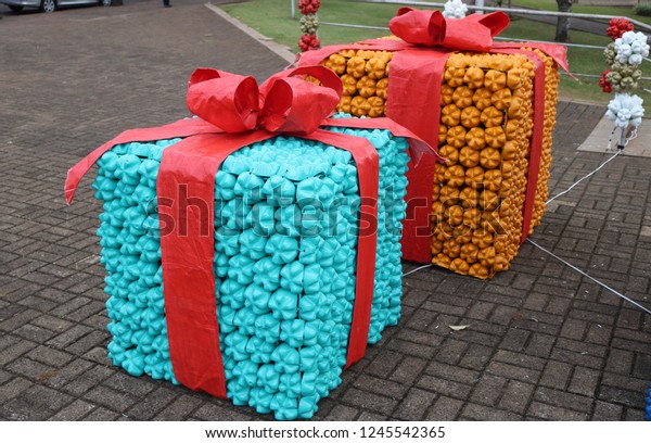 Christmas Decoration Big Gift Boxes Made Stock Photo Edit Now