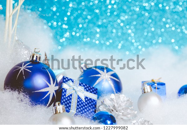 Christmas Decoration Blue Silver Gift Box Stock Photo (Edit Now) 1227999082