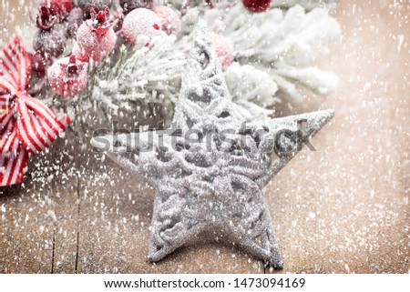 Similar – Image, Stock Photo Golden Christmas ornaments on snow background