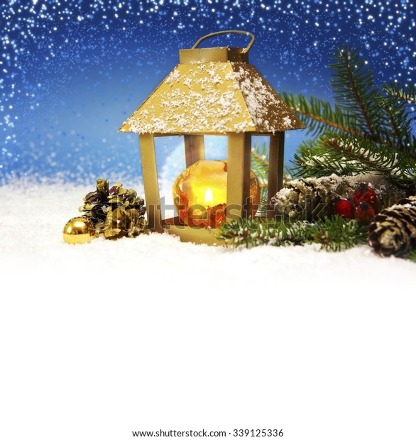 Christmas Decoration Lantern Snow Fir Tree Stock Photo Edit Now