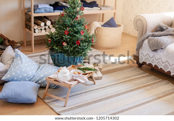 Christmas Decoration Living Room Tea Time Stock Image Download Now