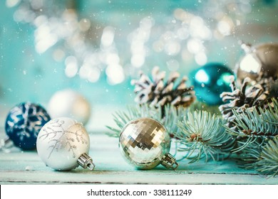 Christmas decoration on abstract background,vintage filter,soft focus