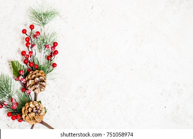 Christmas decoration on corner of white background