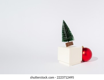 Christmas decoration on white background. Christams or winter concept. Minimal abstract holiday mock up  concept.