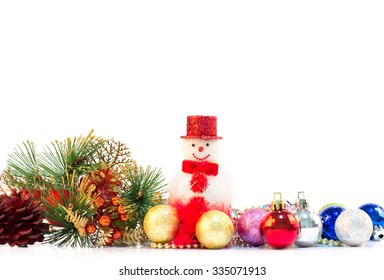 Christmas decoration  on white background as bottom frame border