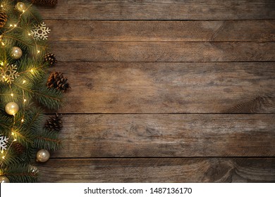 Christmas decoration on wooden background, flat lay. Space for text - Powered by Shutterstock