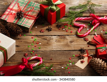Christmas decoration on wooden  background