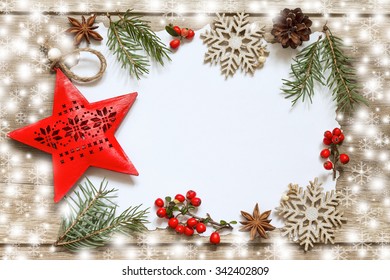 Christmas decoration on wooden boards