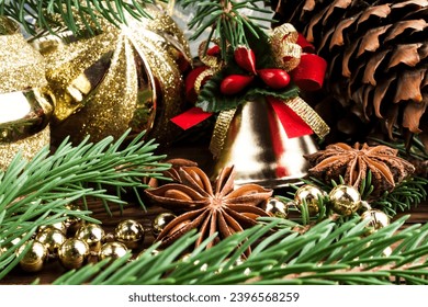 Christmas decoration over old wood background - Shutterstock ID 2396568259