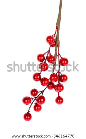 Christmas decoration red berries holly isolated on white background