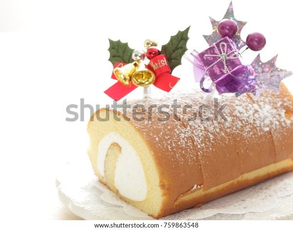 Christmas Decoration Swiss Roll Cake Royalty Free Stock Image