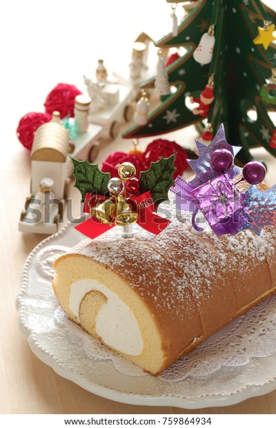 Christmas Decoration Swiss Roll Cake Stock Photo Edit Now 759864934