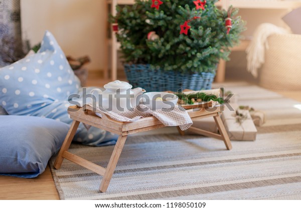 Christmas Decoration Tea Time Wooden Tray Stock Photo Edit Now