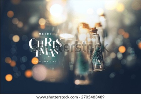 Christmas decoration with a tiny pine tree inside a glass bottle hanging on warm festive lights, creating a magical holiday atmosphere, Merry Christmas and happy new year concept