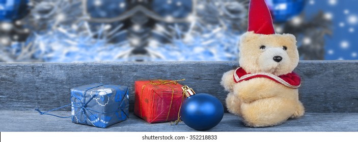 christmas decoration with toys teddy bear.