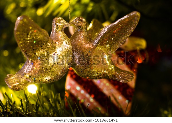 Christmas Decoration Two Turtle Doves Kissing Stock Photo Edit Now 1019681491