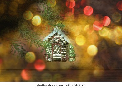 Christmas decorations, bauble,  Christmas tree and flares light, glittering. Blurred colorful bokeh sparkles. Happy New Year - Powered by Shutterstock