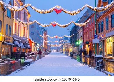 Christmas Decorations In Center Street In Tromso, Norway, 
