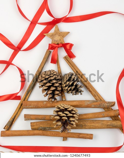 Christmas Decorations Collage Made Cinnamon Sticks Stock Photo