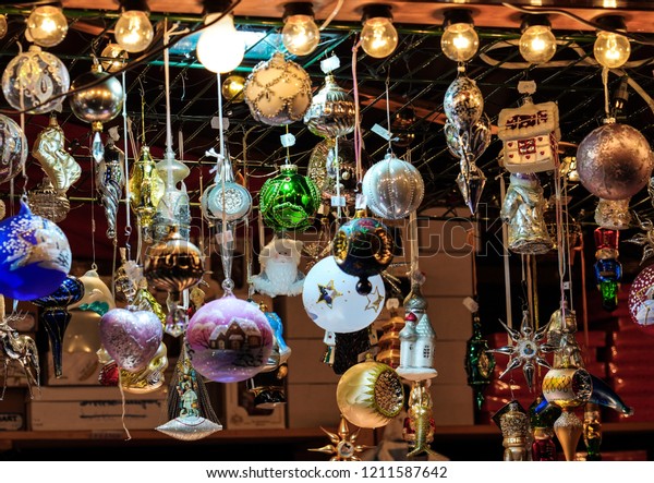 Christmas Decorations Displayed Sale Christmas Market Stock Photo