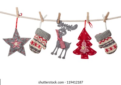 Christmas Decorations Hanging Isolated On White Background