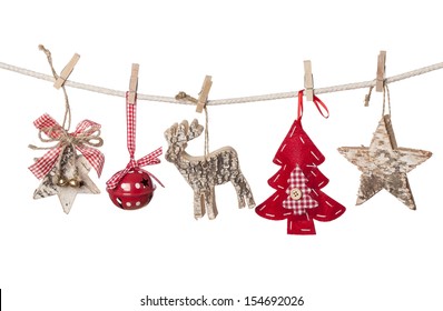 Christmas Decorations Hanging Isolated On White Background
