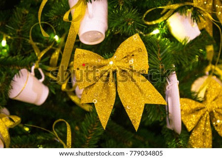 Christmas decorations on the branches of fir tree