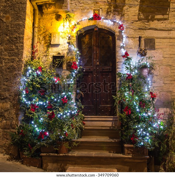 Christmas Decorations On Doorway Historic House Stock Photo Edit