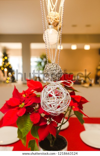 Christmas Decorations Red Flower Stylish Christmas Stock