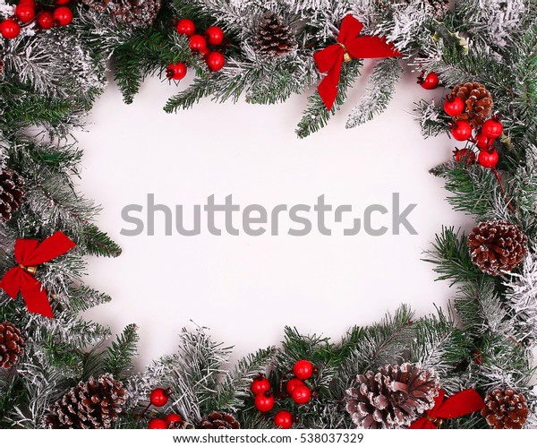 Christmas Decorative Border Pine Cones Holly Stock Photo 538037329 ...