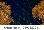 Christmas decorative street illumination in Zurich, Switzerland. Trees in autumn colors.