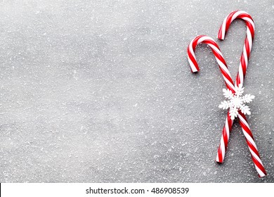  Christmas Decors With Gray Background. Candy Cane. 