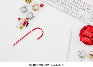 Christmas Desk.Computer  Keyboard.Top View