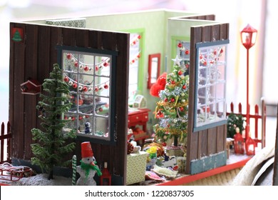 Christmas Doll House. Christmas Interior. 