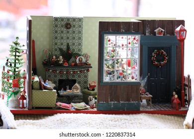 Christmas Doll House. Christmas Interior. 