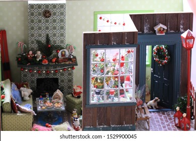 Christmas Doll House. Christmas Interior. 