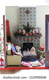 Christmas Doll House. Christmas Interior. 