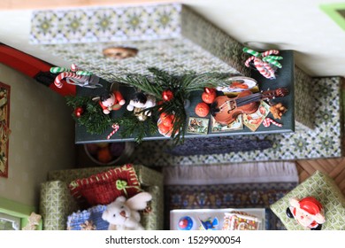 Christmas Doll House. Christmas Interior. 