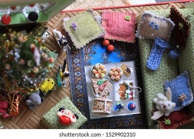 Christmas Doll House. Christmas Interior. 