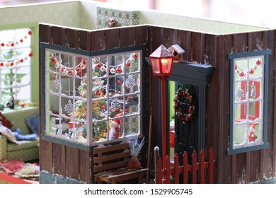 Christmas Doll House. Christmas Interior. 