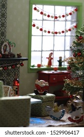 Christmas Doll House. Christmas Interior. 