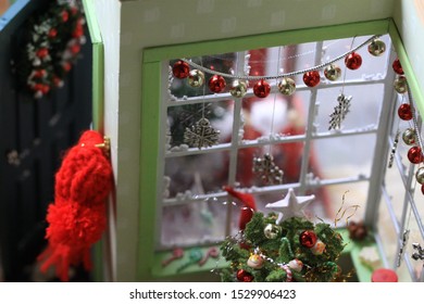 Christmas Doll House. Christmas Interior. 