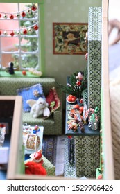 Christmas Doll House. Christmas Interior. 