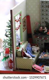 Christmas Doll House. Christmas Interior. 