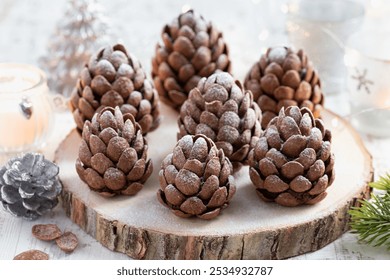 Christmas edible chocolate brownie pine cones, sweet and tasty  holiday Christmas and New Year baking - Powered by Shutterstock