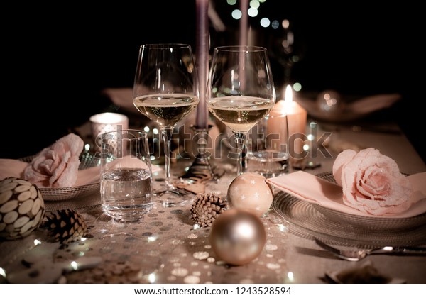 Christmas Eve Party Table Wine Glass Stock Image Download Now