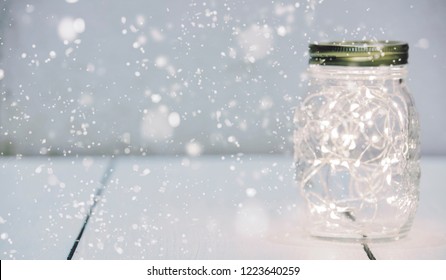 Christmas Fairy Lights In A Mason Jar