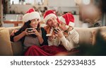 Christmas, family and happy on sofa with hot chocolate, coco and relax in home. Parents, child and eggnog in living room for comfort, warmth and enjoy festive season in winter with love and support