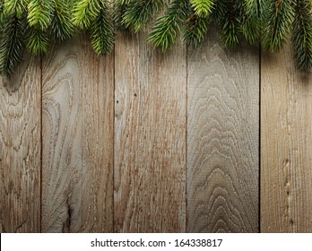 Christmas Fir Tree On Wood Texture With Natural Patterns Background